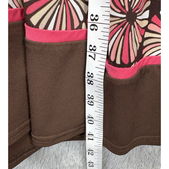 Studio 1 Midi Dress Sz 10 Medium Pink Brown Retro Y2K V Neck Ruched Waist - Picture 5 of 10